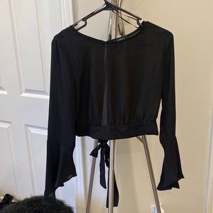 Black flounce sleeve chiffon blouse